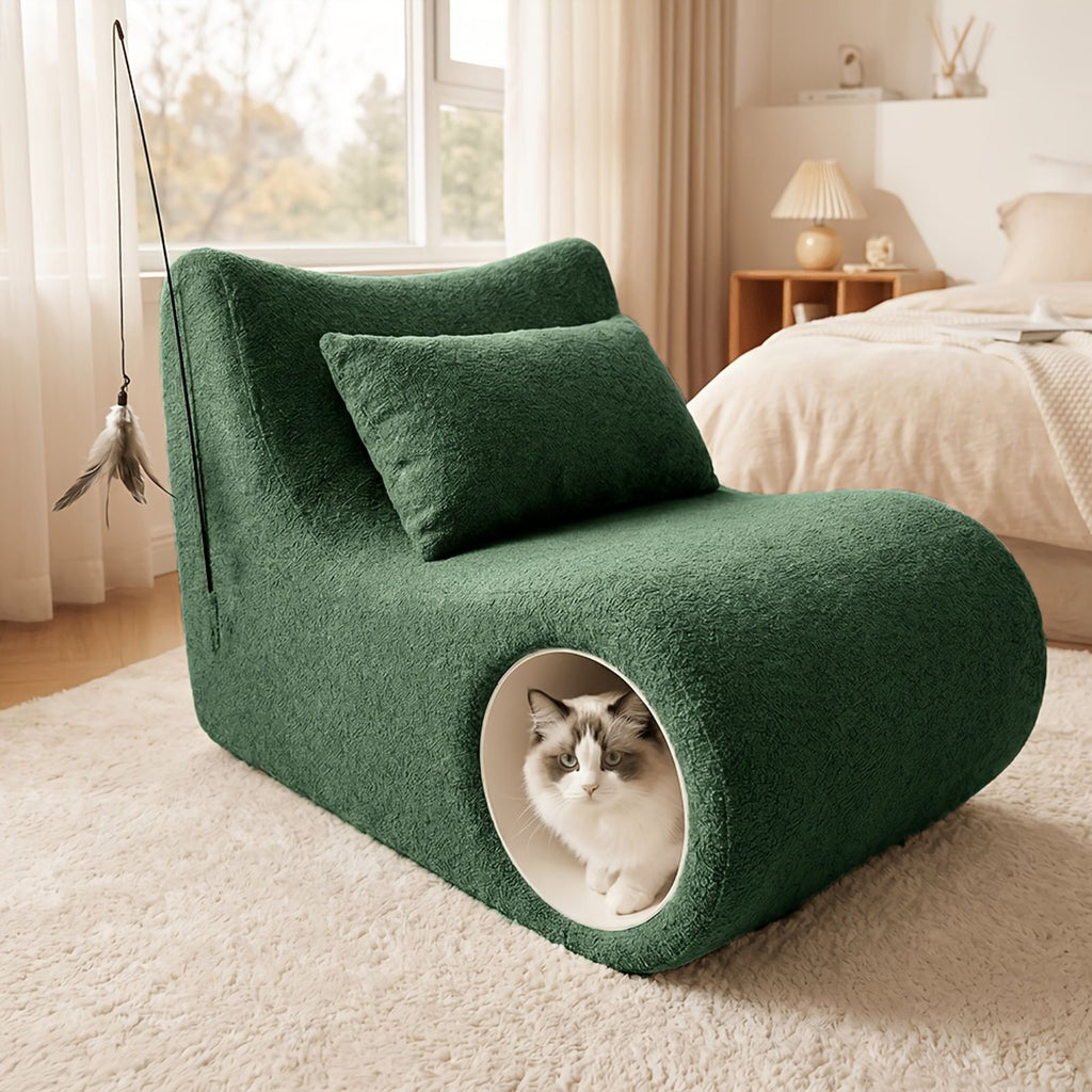 2 in 1 lazy sofa cat cave thick boucle fleece