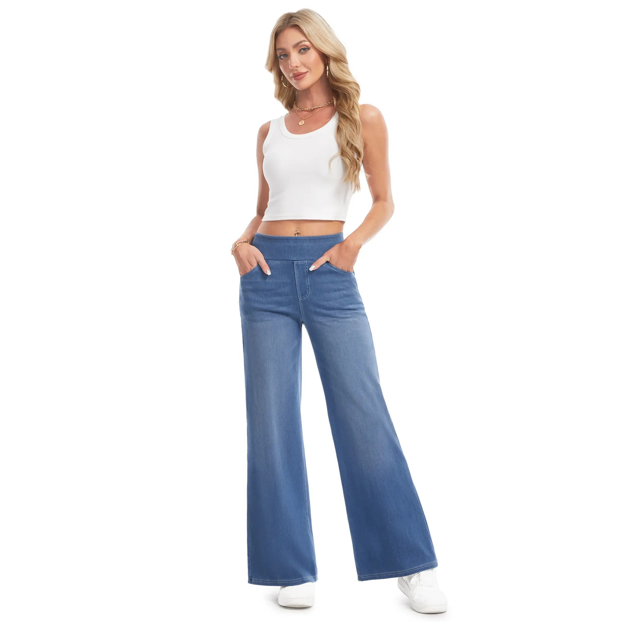 Women's Wide-Leg Stretch Woven Trousers image 4