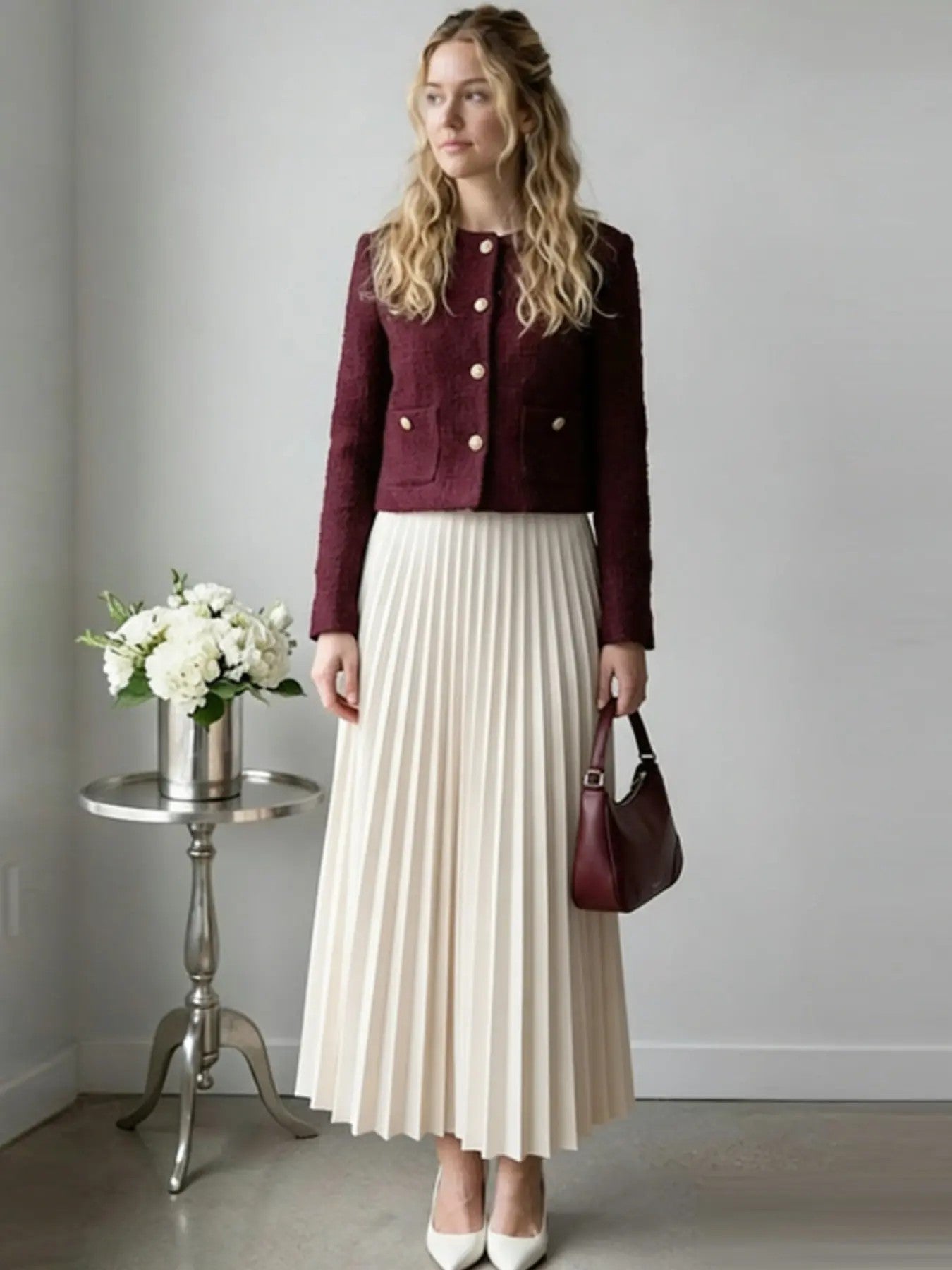 Women's Polyester Pleated Midi Skirt image 6